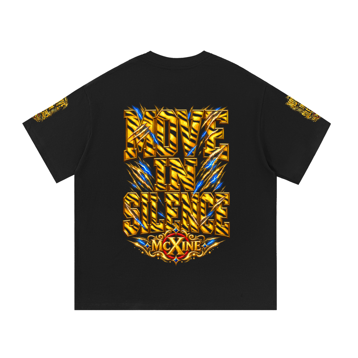 Black & Gold Tiger Graphic T-Shirt | Oversized Unisex Streetwear Tee | McXine