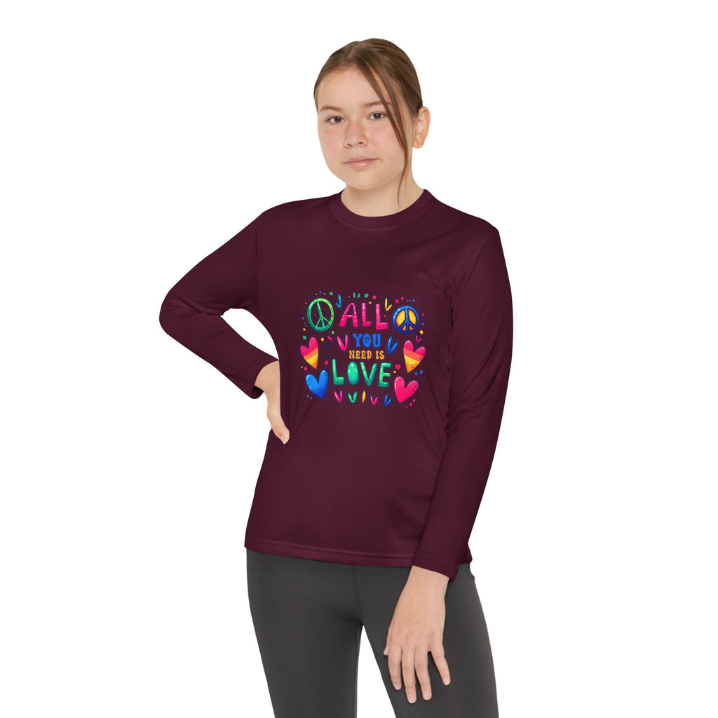 Long Sleeve Tee -  Peace & Love Youth , Fun Gift for Kids, Summer Camps, Family Gatherings, Birthdays, Everyday Wear Printify