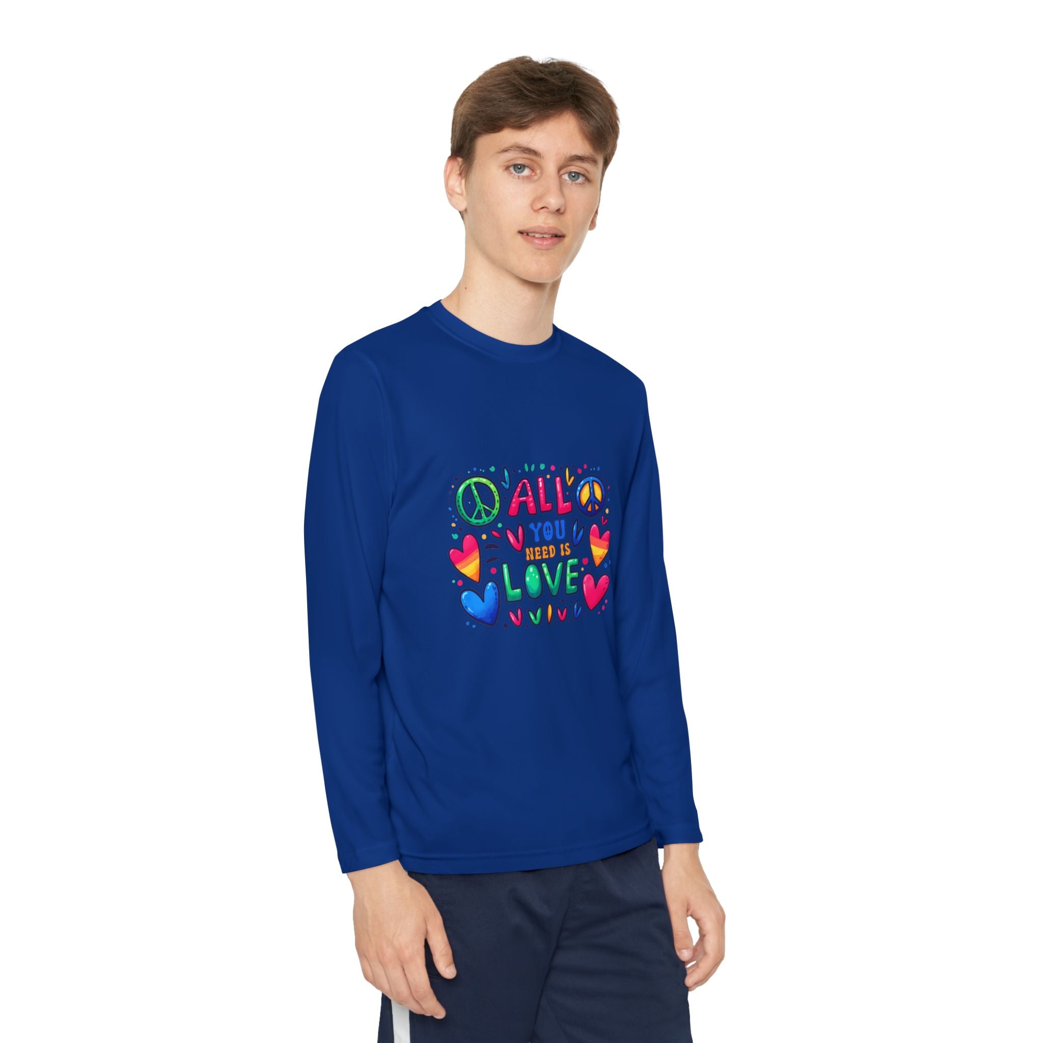 Long Sleeve Tee -  Peace & Love Youth , Fun Gift for Kids, Summer Camps, Family Gatherings, Birthdays, Everyday Wear Printify