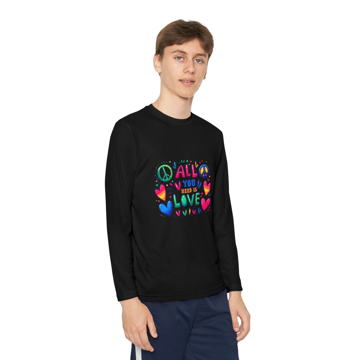 Long Sleeve Tee -  Peace & Love Youth , Fun Gift for Kids, Summer Camps, Family Gatherings, Birthdays, Everyday Wear Printify