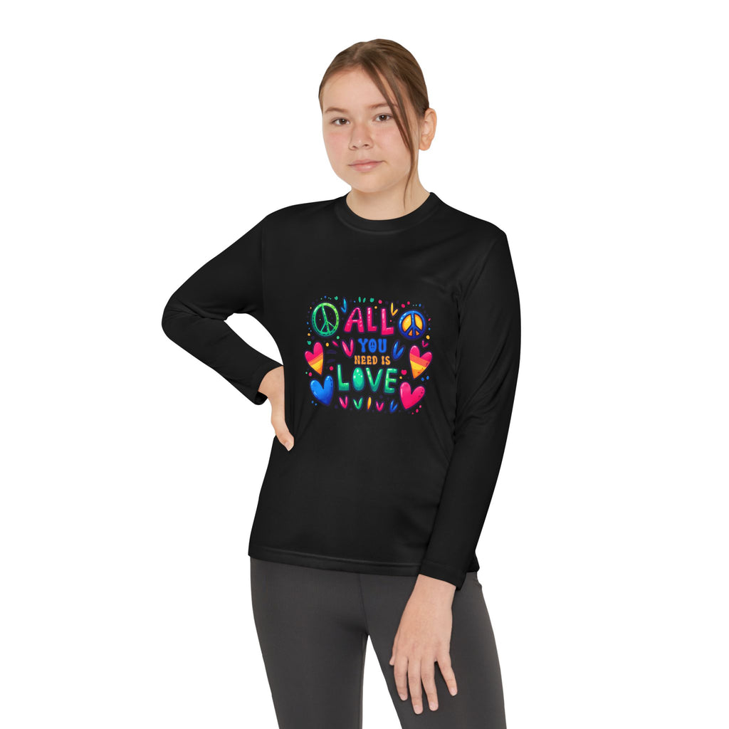 Long Sleeve Tee -  Peace & Love Youth , Fun Gift for Kids, Summer Camps, Family Gatherings, Birthdays, Everyday Wear Printify