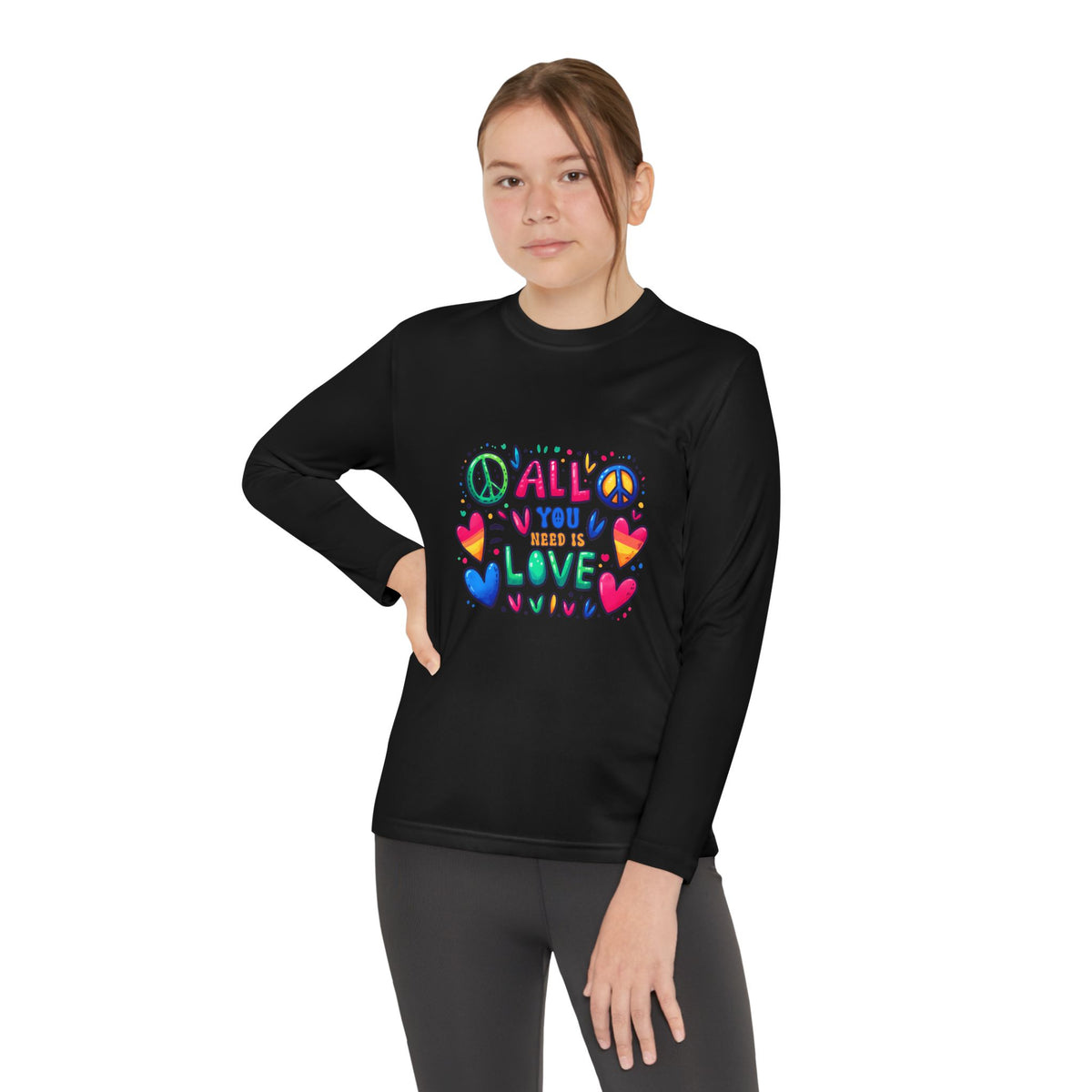 Long Sleeve Tee -  Peace & Love Youth , Fun Gift for Kids, Summer Camps, Family Gatherings, Birthdays, Everyday Wear Printify