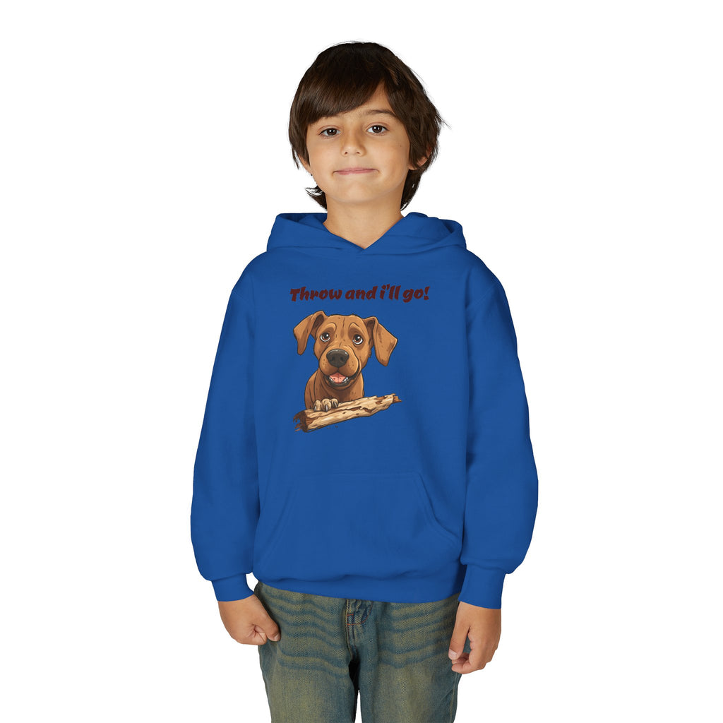 Youth Heavy Blend Dog Lover Hoodie, Cute Dog Sweatshirt, Kids Animal Apparel, Perfect for Gift Giving, Throw and I’ll Go Design Printify