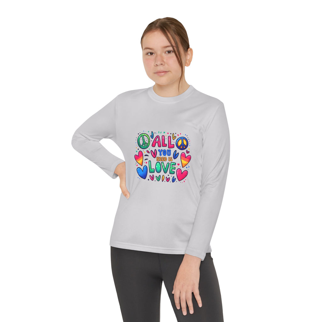 Long Sleeve Tee -  Peace & Love Youth , Fun Gift for Kids, Summer Camps, Family Gatherings, Birthdays, Everyday Wear Printify
