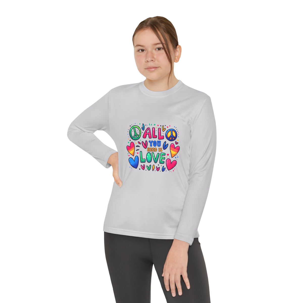 Long Sleeve Tee -  Peace & Love Youth , Fun Gift for Kids, Summer Camps, Family Gatherings, Birthdays, Everyday Wear Printify