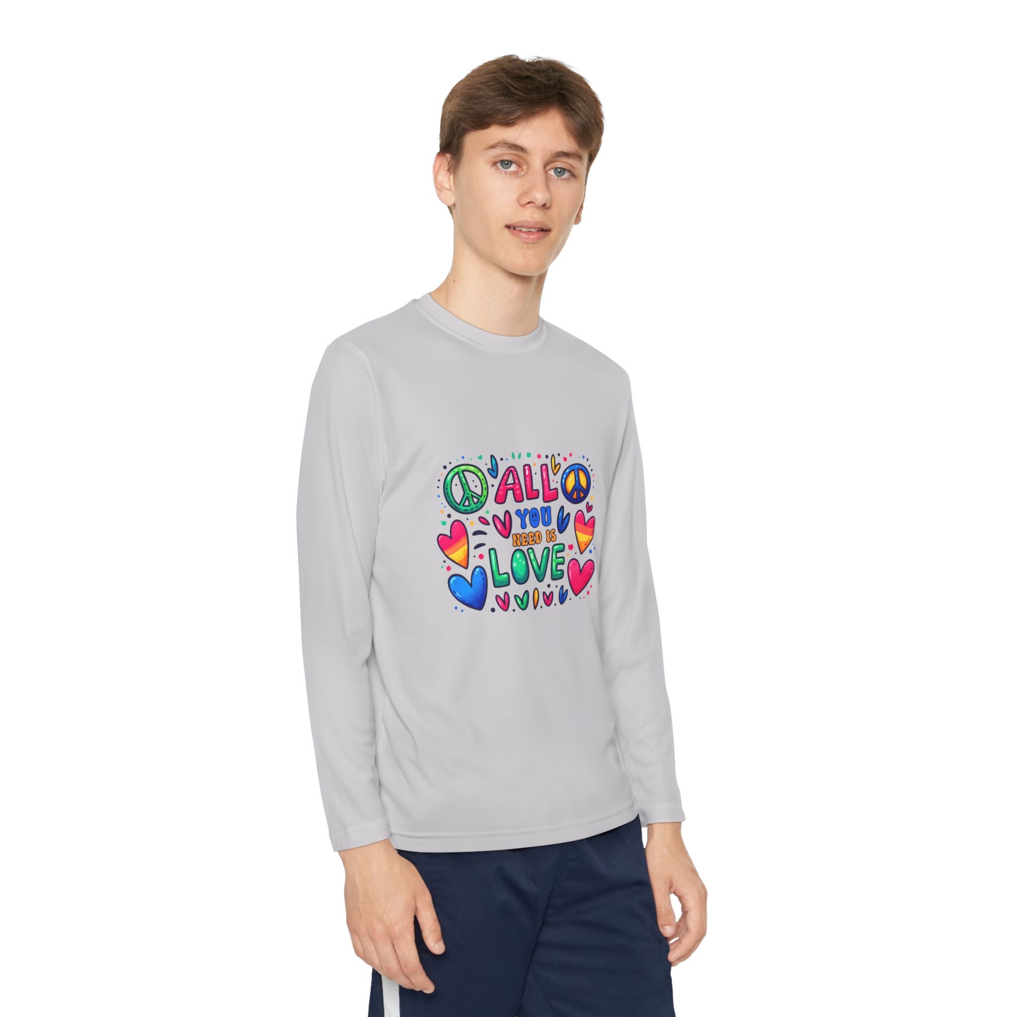 Long Sleeve Tee -  Peace & Love Youth , Fun Gift for Kids, Summer Camps, Family Gatherings, Birthdays, Everyday Wear Printify