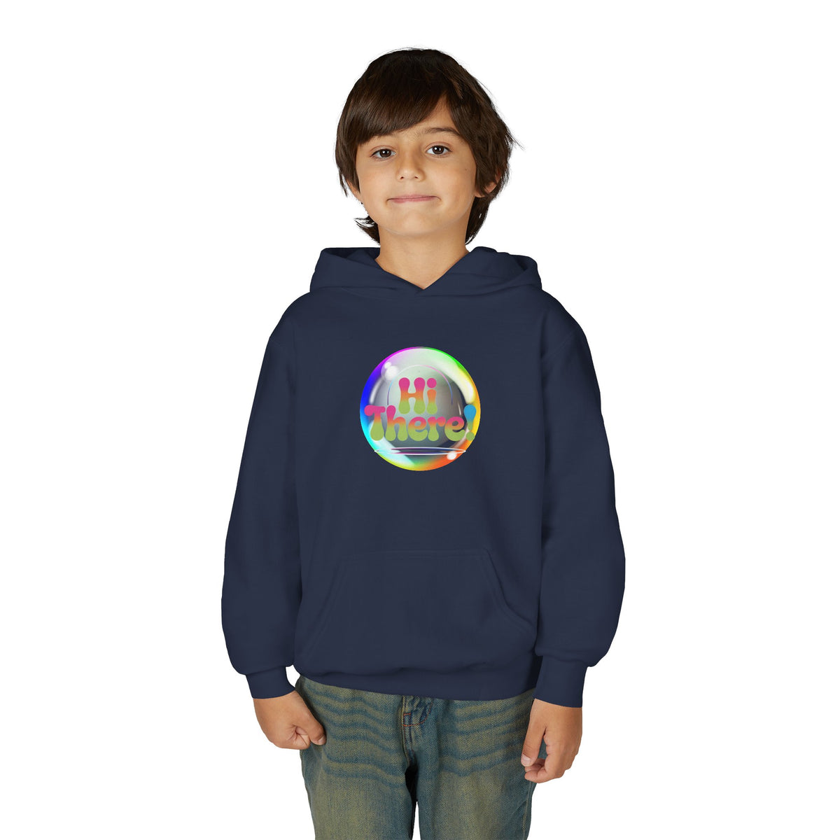 Colorful Youth Hoodie with 'Hi There!' Design – Perfect for Casual Wear, Birthday Gifts, School Events, Holidays, and Beyond Printify