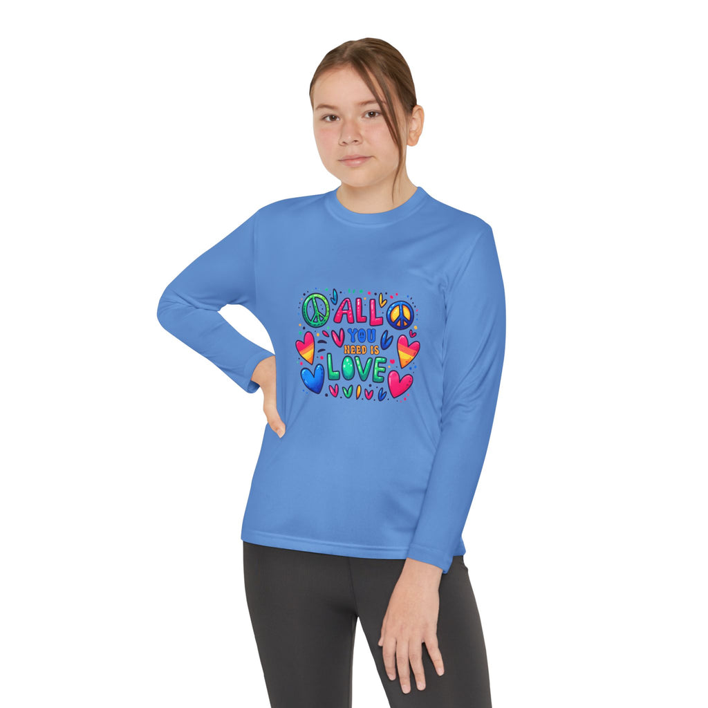 Long Sleeve Tee -  Peace & Love Youth , Fun Gift for Kids, Summer Camps, Family Gatherings, Birthdays, Everyday Wear Printify