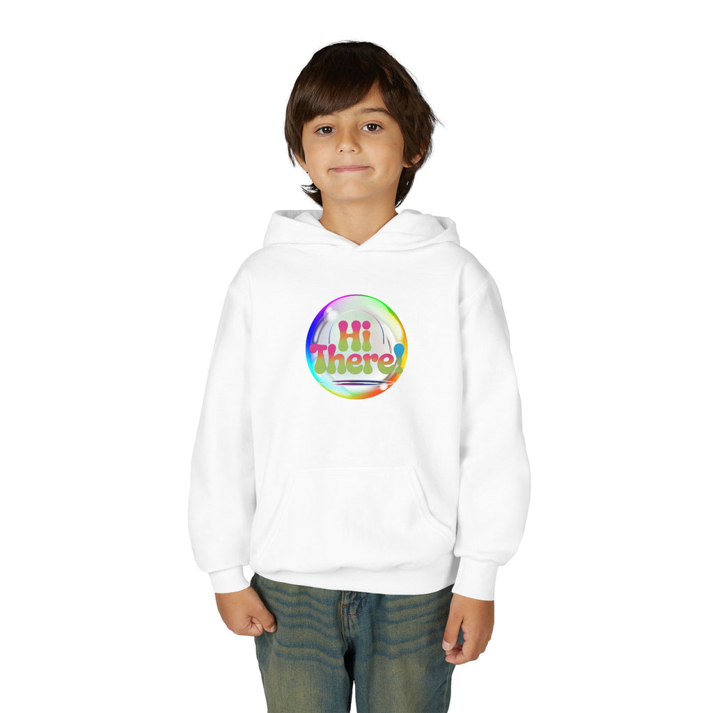 Colorful Youth Hoodie with 'Hi There!' Design – Perfect for Casual Wear, Birthday Gifts, School Events, Holidays, and Beyond Printify