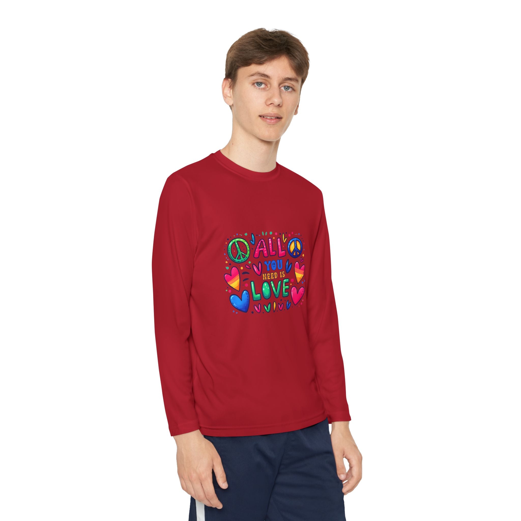 Long Sleeve Tee -  Peace & Love Youth , Fun Gift for Kids, Summer Camps, Family Gatherings, Birthdays, Everyday Wear Printify