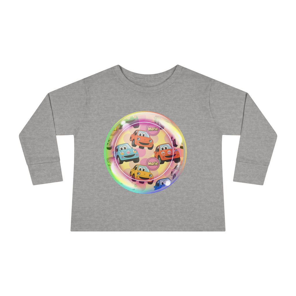 Cute Cartoon Cars Toddler Long Sleeve Tee, Kids T-Shirt, Toddler Tee, Birthday Gift, Fun Playwear, Nursery Outfit Printify