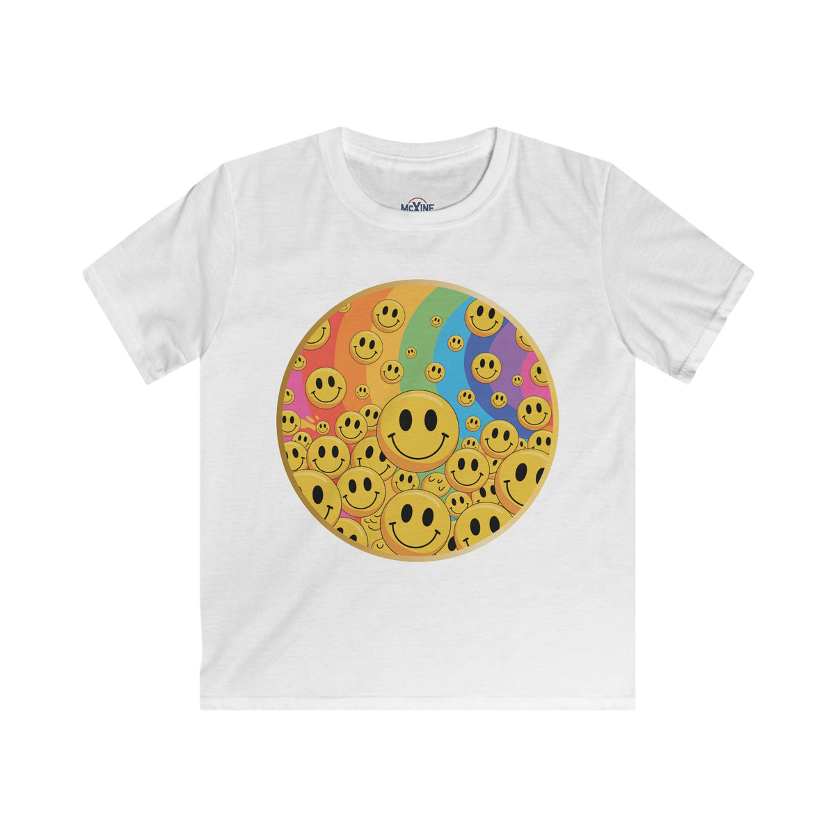 Kids Smile Cluster Tee — Colorful Retro Smiley Face Shirt