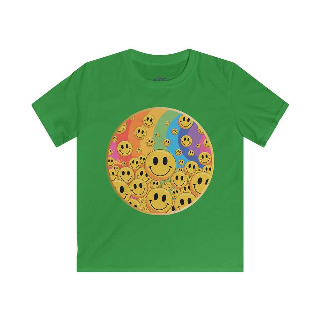 Kids Smile Cluster Tee — Colorful Retro Smiley Face Shirt