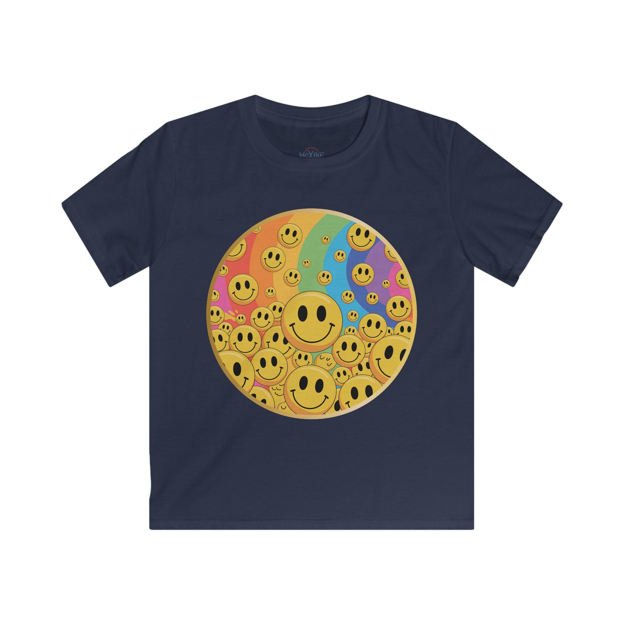 Kids Smile Cluster Tee — Colorful Retro Smiley Face Shirt