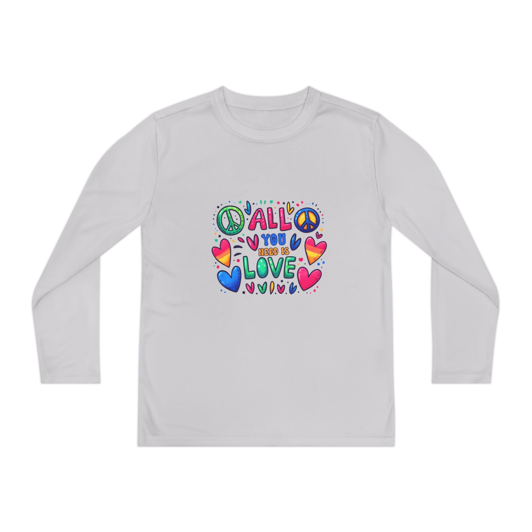 Long Sleeve Tee -  Peace & Love Youth , Fun Gift for Kids, Summer Camps, Family Gatherings, Birthdays, Everyday Wear Printify