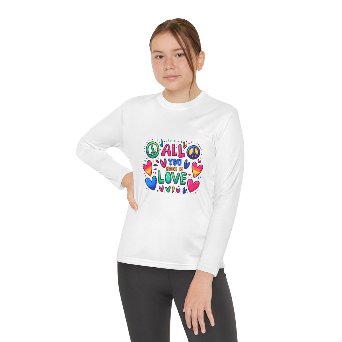 Long Sleeve Tee -  Peace & Love Youth , Fun Gift for Kids, Summer Camps, Family Gatherings, Birthdays, Everyday Wear Printify