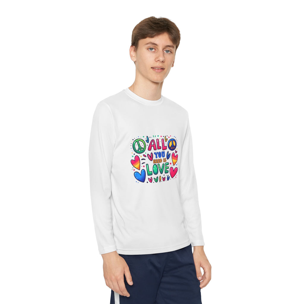Long Sleeve Tee -  Peace & Love Youth , Fun Gift for Kids, Summer Camps, Family Gatherings, Birthdays, Everyday Wear Printify