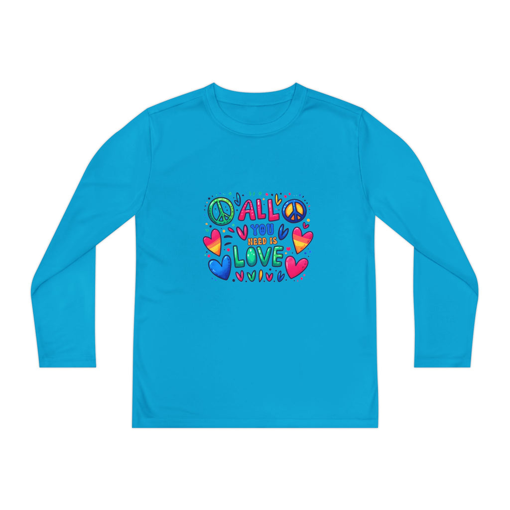 Long Sleeve Tee -  Peace & Love Youth , Fun Gift for Kids, Summer Camps, Family Gatherings, Birthdays, Everyday Wear Printify
