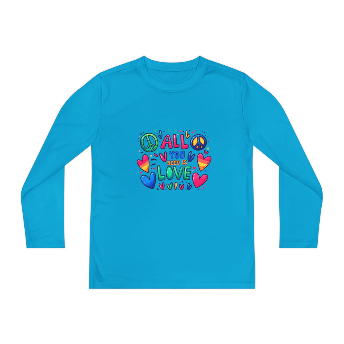 Long Sleeve Tee -  Peace & Love Youth , Fun Gift for Kids, Summer Camps, Family Gatherings, Birthdays, Everyday Wear Printify