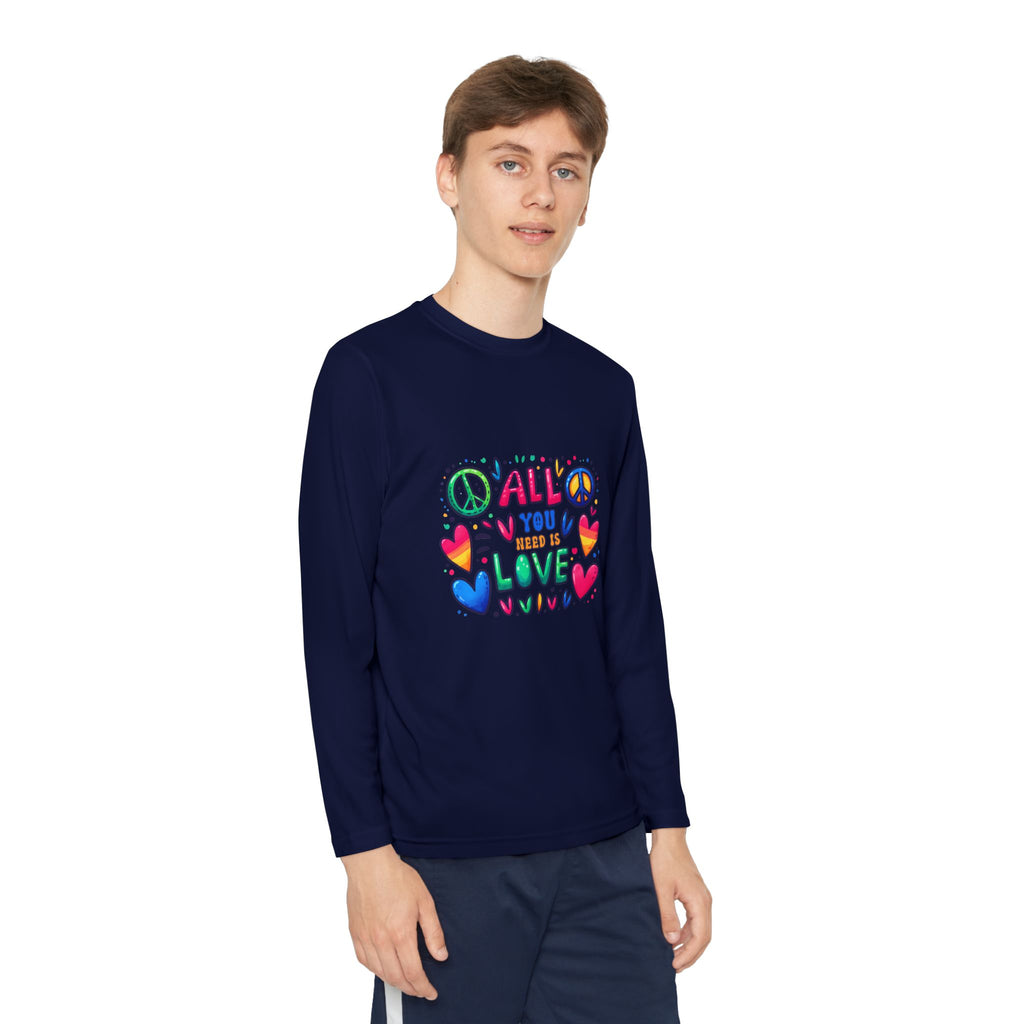 Long Sleeve Tee -  Peace & Love Youth , Fun Gift for Kids, Summer Camps, Family Gatherings, Birthdays, Everyday Wear Printify