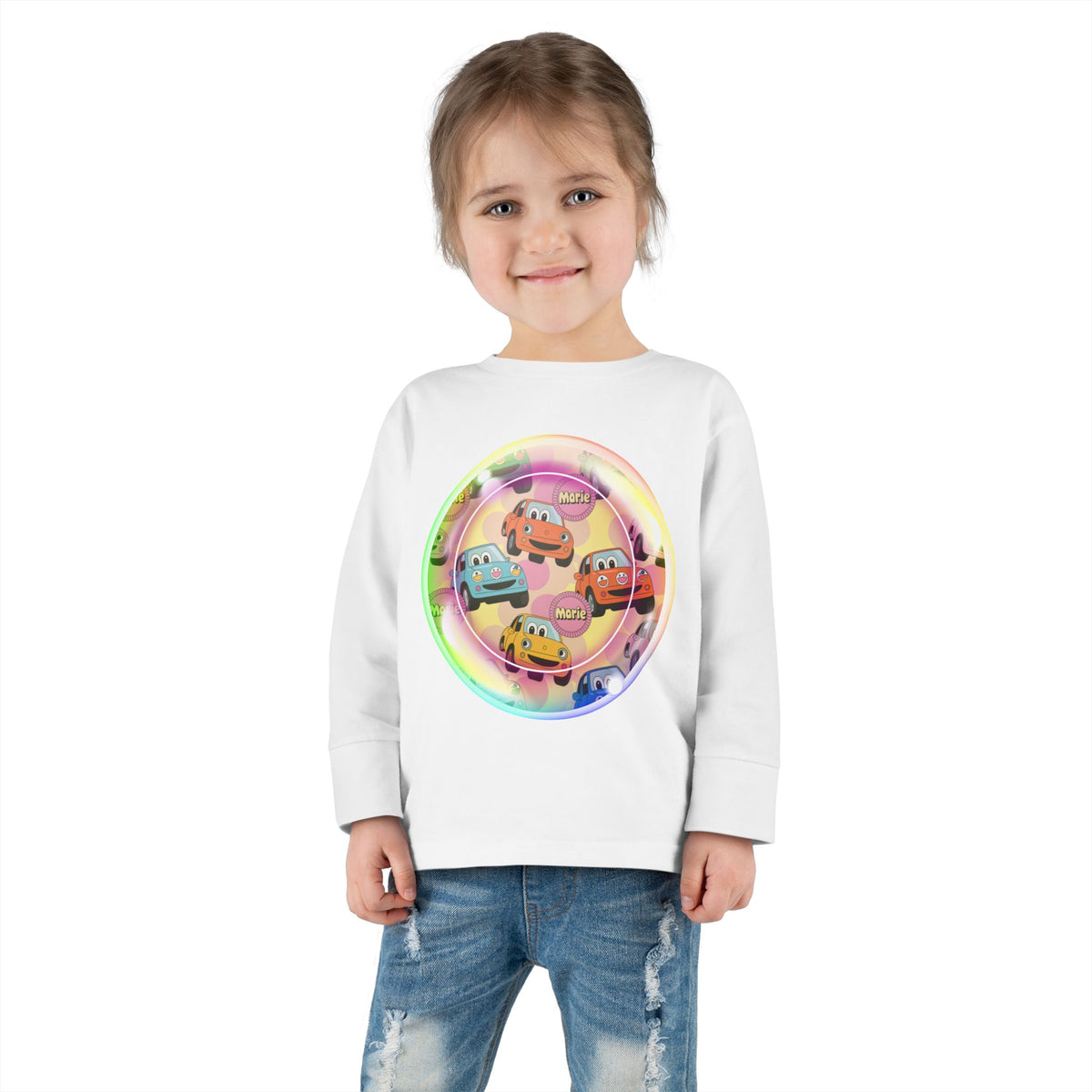 Cute Cartoon Cars Toddler Long Sleeve Tee, Kids T-Shirt, Toddler Tee, Birthday Gift, Fun Playwear, Nursery Outfit Printify