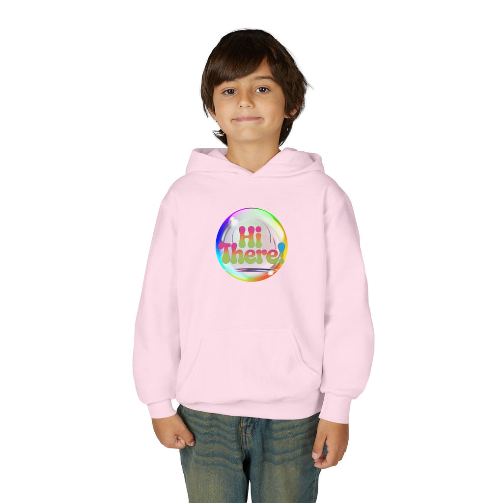 Colorful Youth Hoodie with 'Hi There!' Design – Perfect for Casual Wear, Birthday Gifts, School Events, Holidays, and Beyond Printify