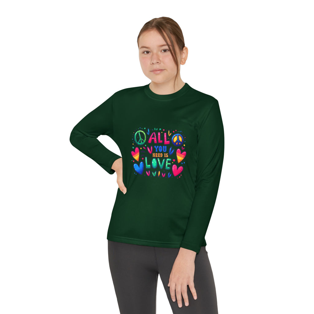 Long Sleeve Tee -  Peace & Love Youth , Fun Gift for Kids, Summer Camps, Family Gatherings, Birthdays, Everyday Wear Printify