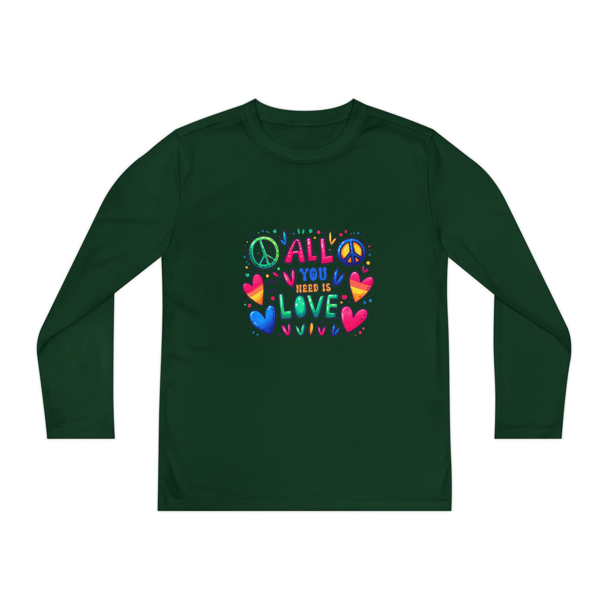 Long Sleeve Tee -  Peace & Love Youth , Fun Gift for Kids, Summer Camps, Family Gatherings, Birthdays, Everyday Wear Printify
