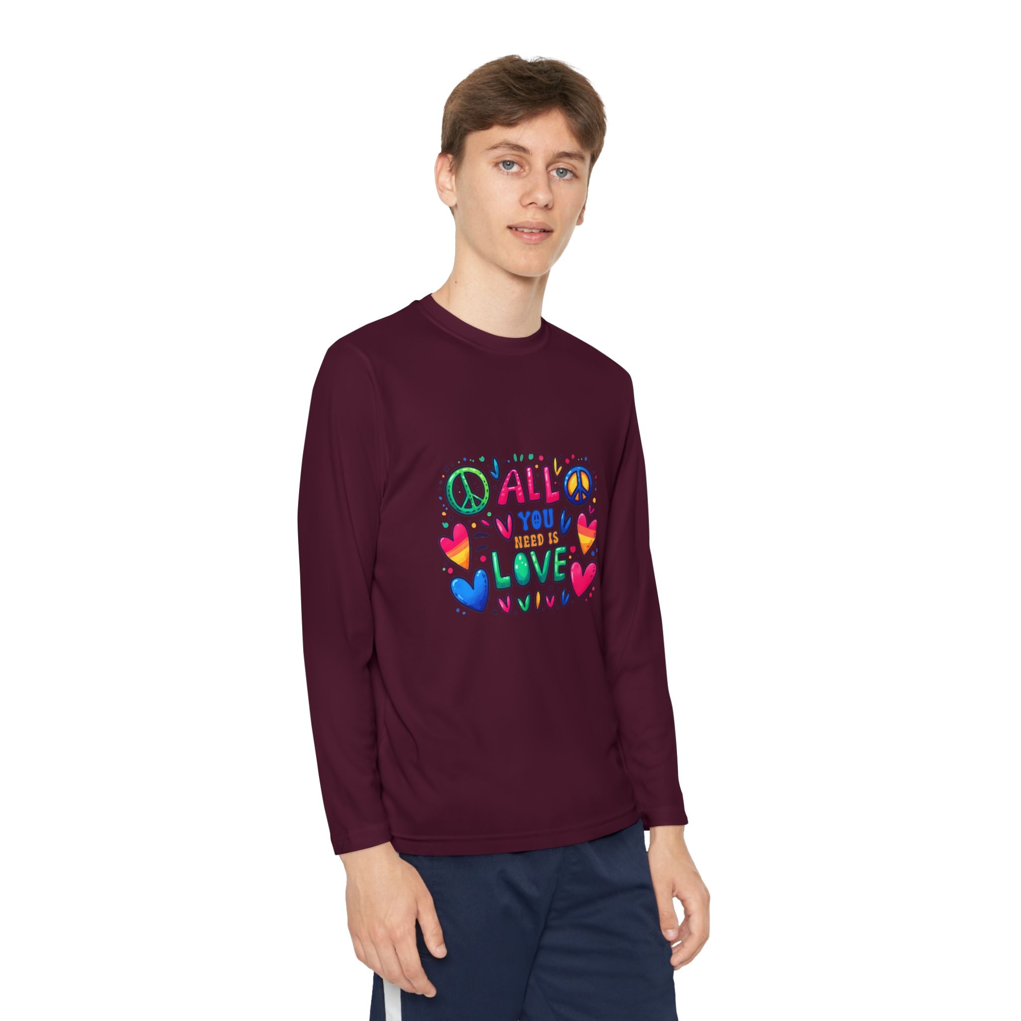 Long Sleeve Tee -  Peace & Love Youth , Fun Gift for Kids, Summer Camps, Family Gatherings, Birthdays, Everyday Wear Printify