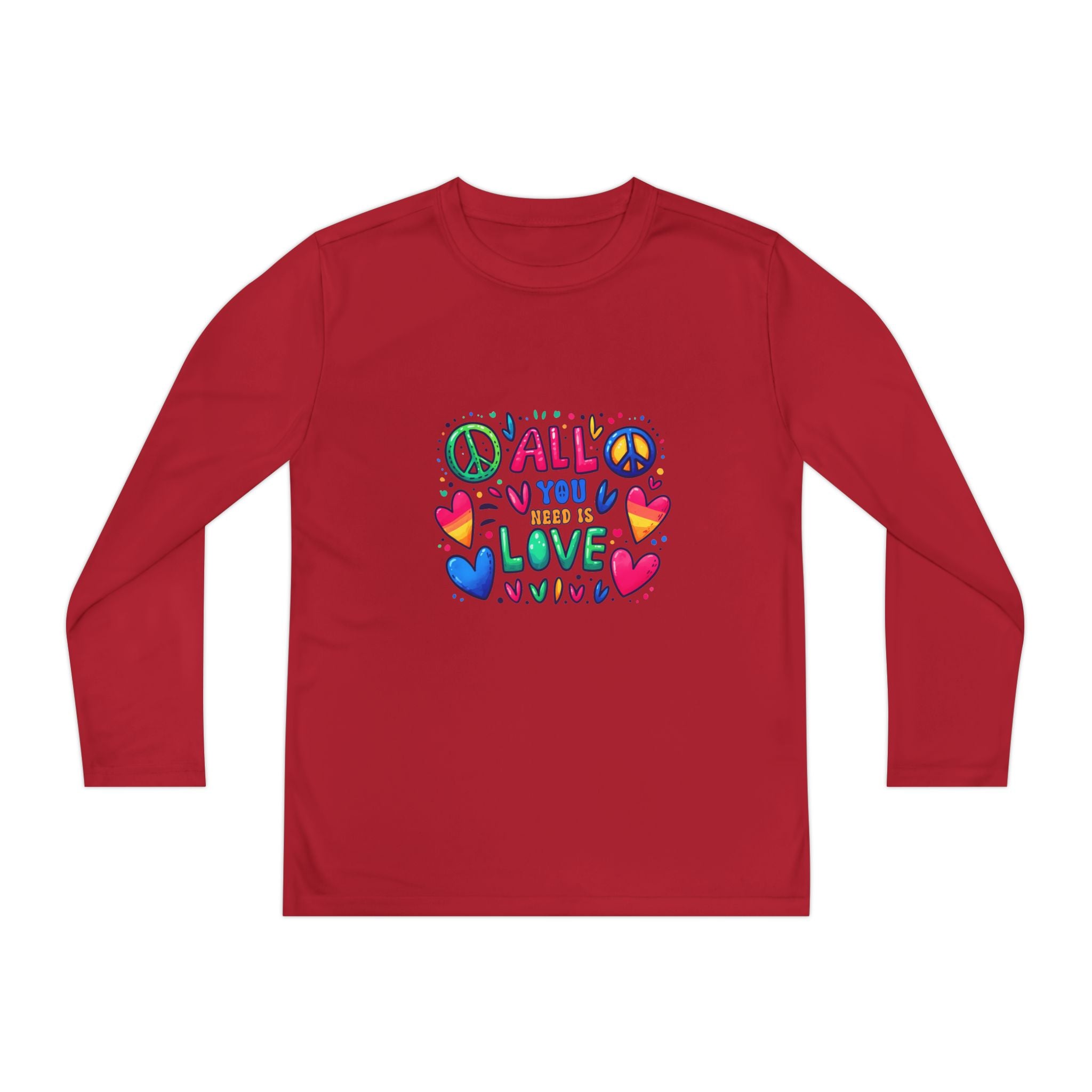 Long Sleeve Tee -  Peace & Love Youth , Fun Gift for Kids, Summer Camps, Family Gatherings, Birthdays, Everyday Wear Printify