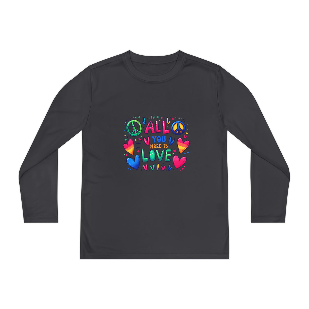 Long Sleeve Tee -  Peace & Love Youth , Fun Gift for Kids, Summer Camps, Family Gatherings, Birthdays, Everyday Wear Printify