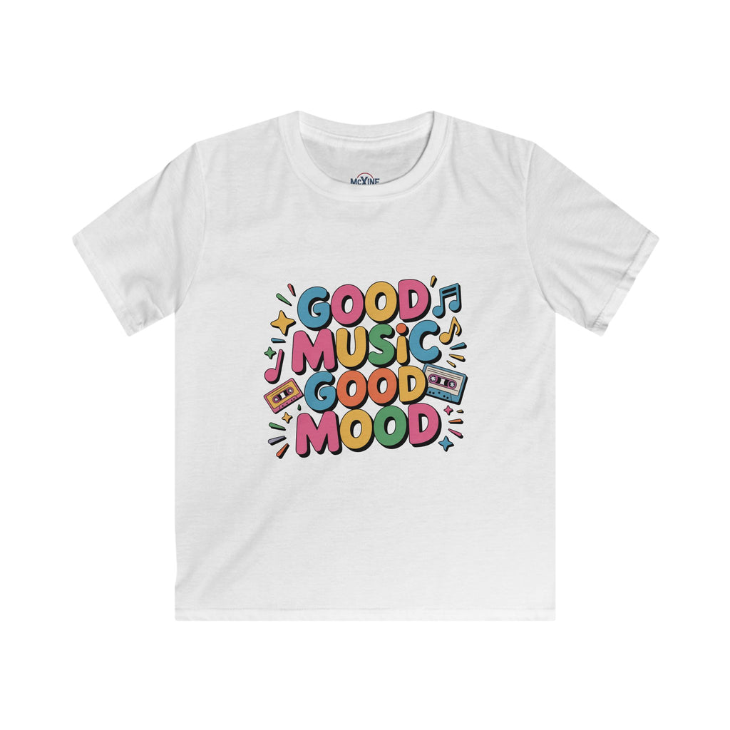Kids Tee — "Good Music, Good Mood" Colorful Retro Music Graphic