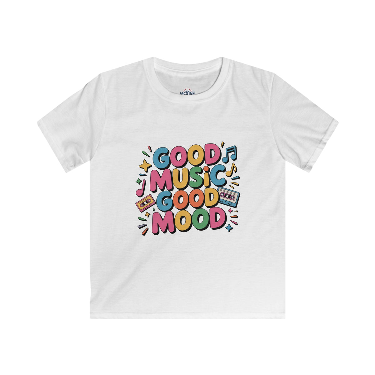 Kids Tee — "Good Music, Good Mood" Colorful Retro Music Graphic
