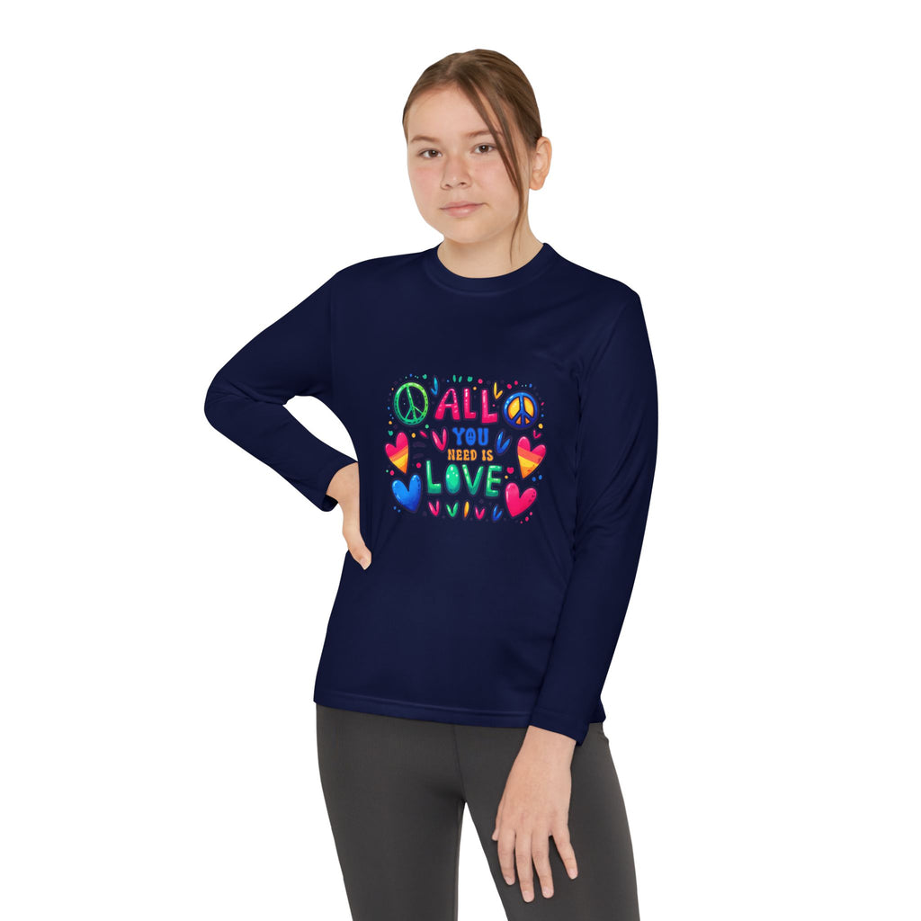 Long Sleeve Tee -  Peace & Love Youth , Fun Gift for Kids, Summer Camps, Family Gatherings, Birthdays, Everyday Wear Printify