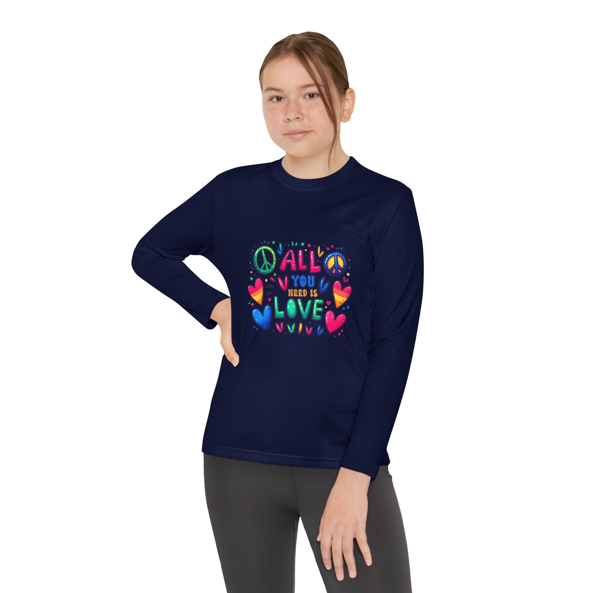 Long Sleeve Tee -  Peace & Love Youth , Fun Gift for Kids, Summer Camps, Family Gatherings, Birthdays, Everyday Wear Printify