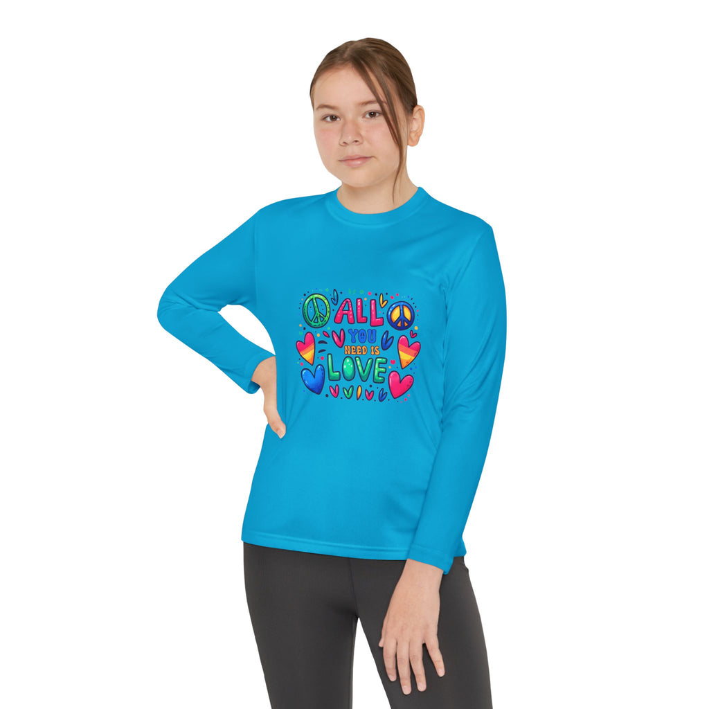 Long Sleeve Tee -  Peace & Love Youth , Fun Gift for Kids, Summer Camps, Family Gatherings, Birthdays, Everyday Wear Printify