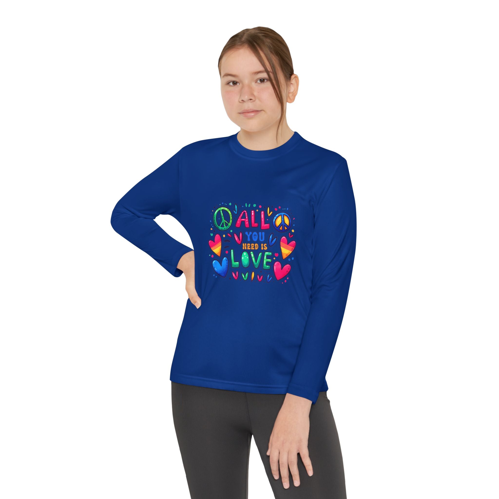 Long Sleeve Tee -  Peace & Love Youth , Fun Gift for Kids, Summer Camps, Family Gatherings, Birthdays, Everyday Wear Printify