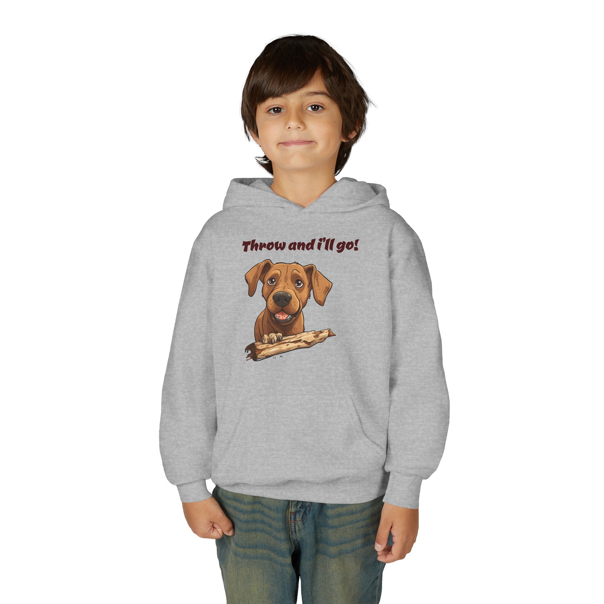 Youth Heavy Blend Dog Lover Hoodie, Cute Dog Sweatshirt, Kids Animal Apparel, Perfect for Gift Giving, Throw and I’ll Go Design Printify