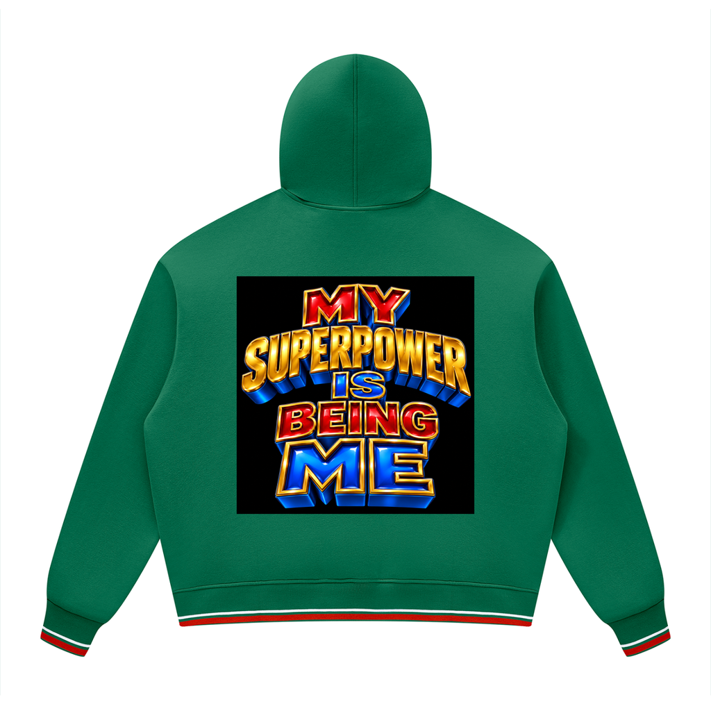 Unisex Oversized Color Block Fleece Hoodie:MY SUPERPOWER IS BEING ME