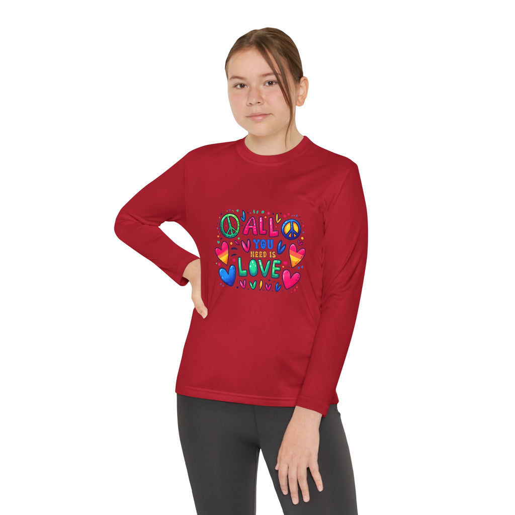Long Sleeve Tee -  Peace & Love Youth , Fun Gift for Kids, Summer Camps, Family Gatherings, Birthdays, Everyday Wear Printify