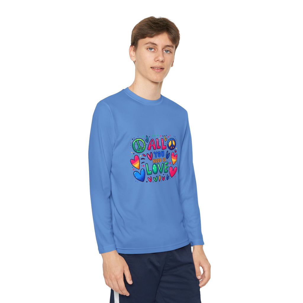 Long Sleeve Tee -  Peace & Love Youth , Fun Gift for Kids, Summer Camps, Family Gatherings, Birthdays, Everyday Wear Printify