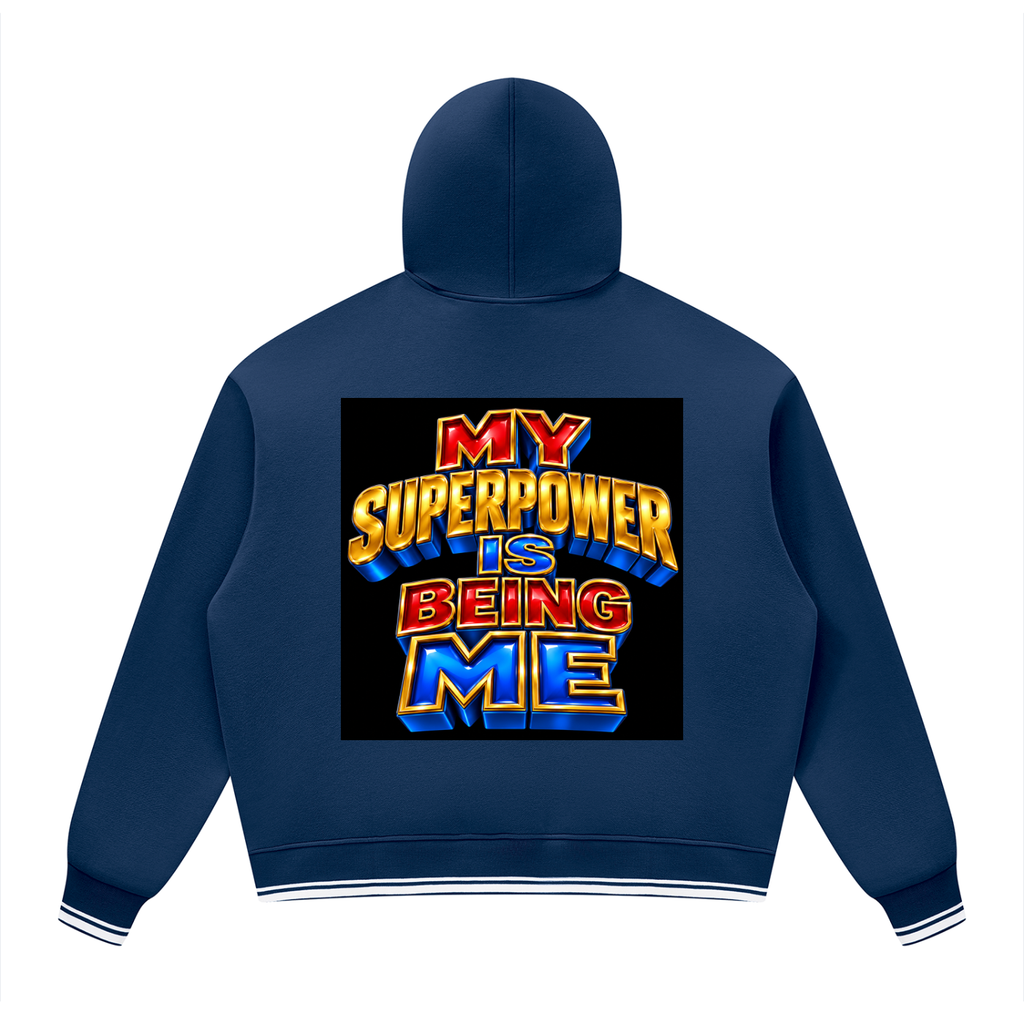 Unisex Oversized Color Block Fleece Hoodie:MY SUPERPOWER IS BEING ME