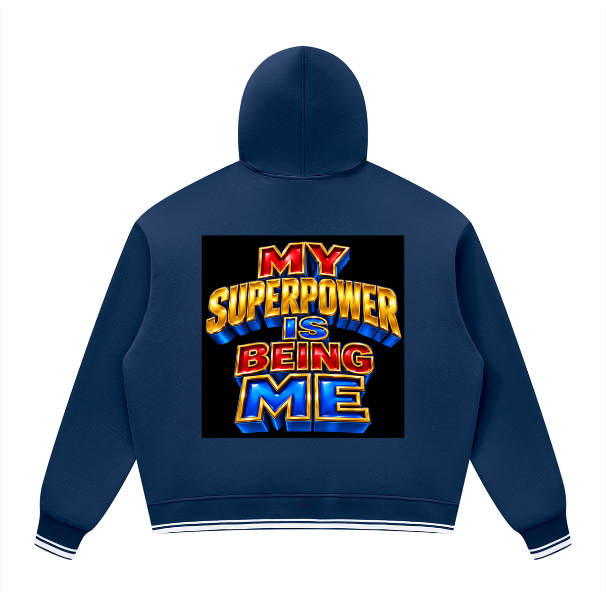 Unisex Oversized Color Block Fleece Hoodie:MY SUPERPOWER IS BEING ME