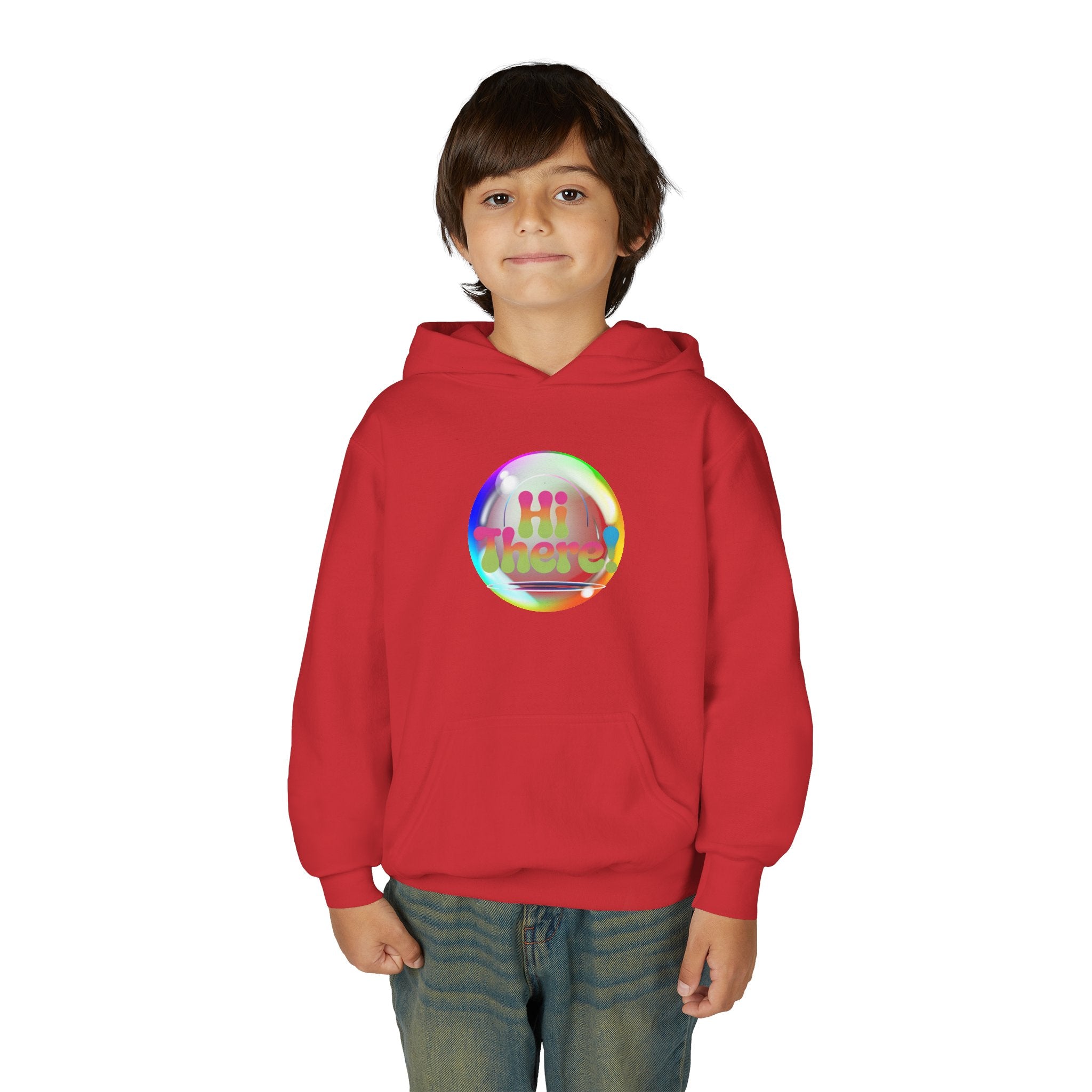 Colorful Youth Hoodie with 'Hi There!' Design – Perfect for Casual Wear, Birthday Gifts, School Events, Holidays, and Beyond Printify