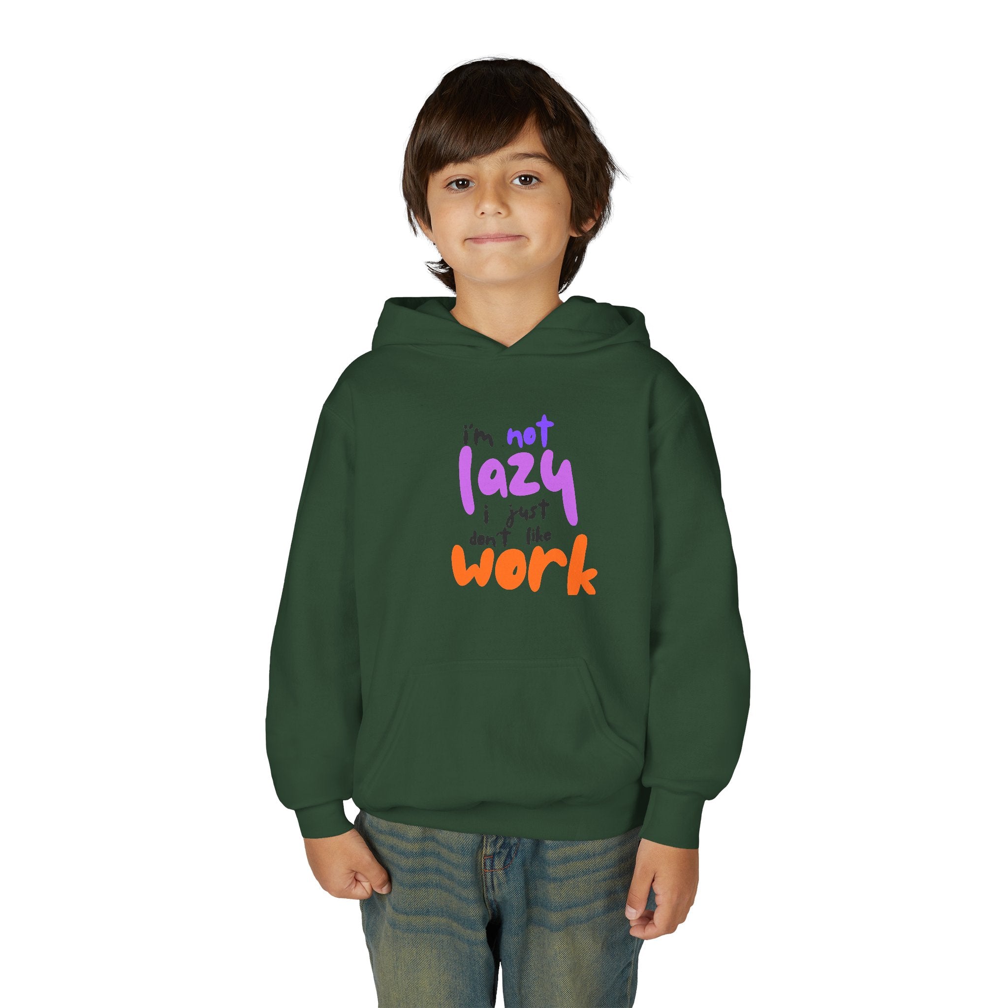 Funny Youth Hoodie: I'm Not Lazy, I Just Don't Like Work - Comfy Pullover for Teens, Relaxed Vibe, Gift for Students, Casual Wear, [...] Printify
