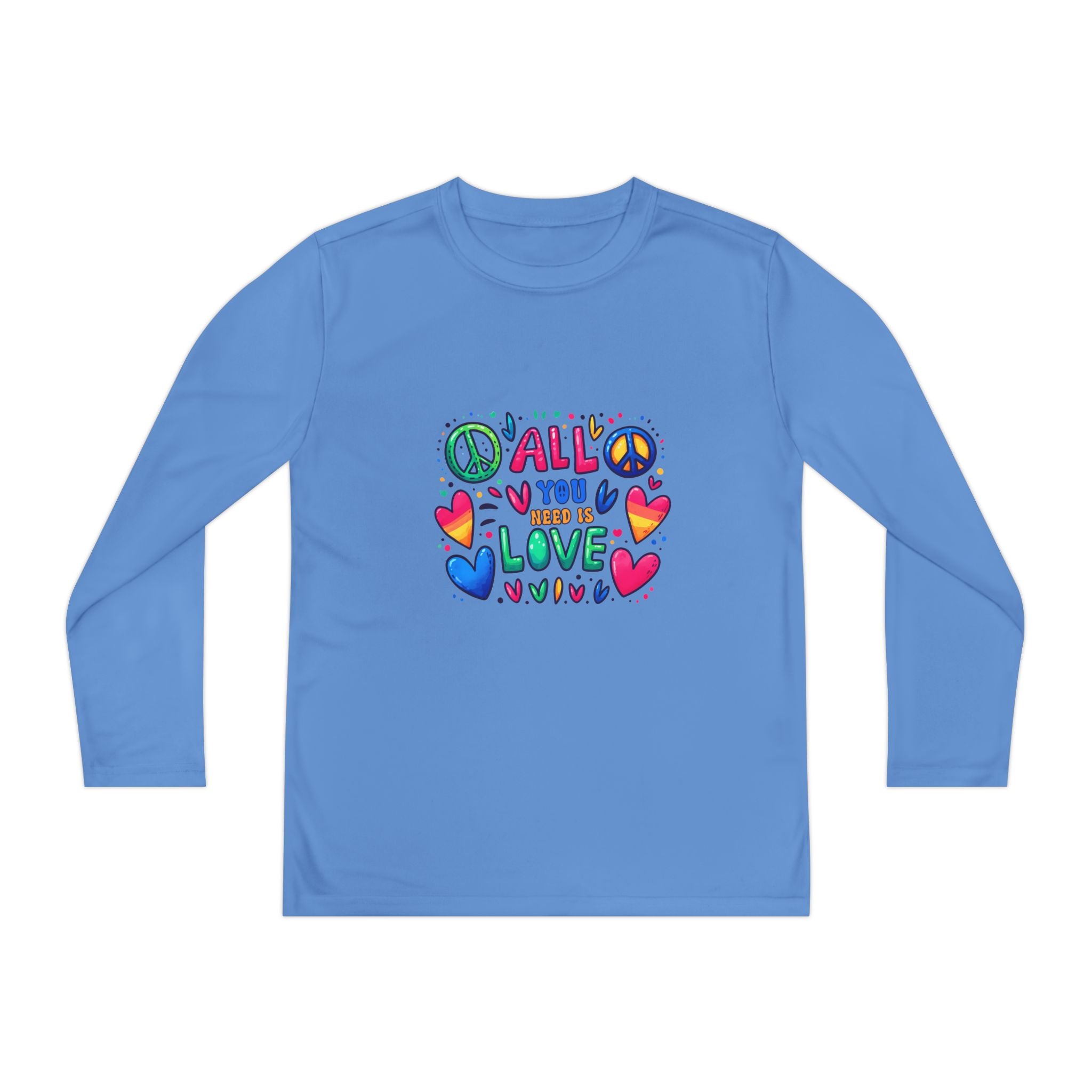 Long Sleeve Tee -  Peace & Love Youth , Fun Gift for Kids, Summer Camps, Family Gatherings, Birthdays, Everyday Wear Printify