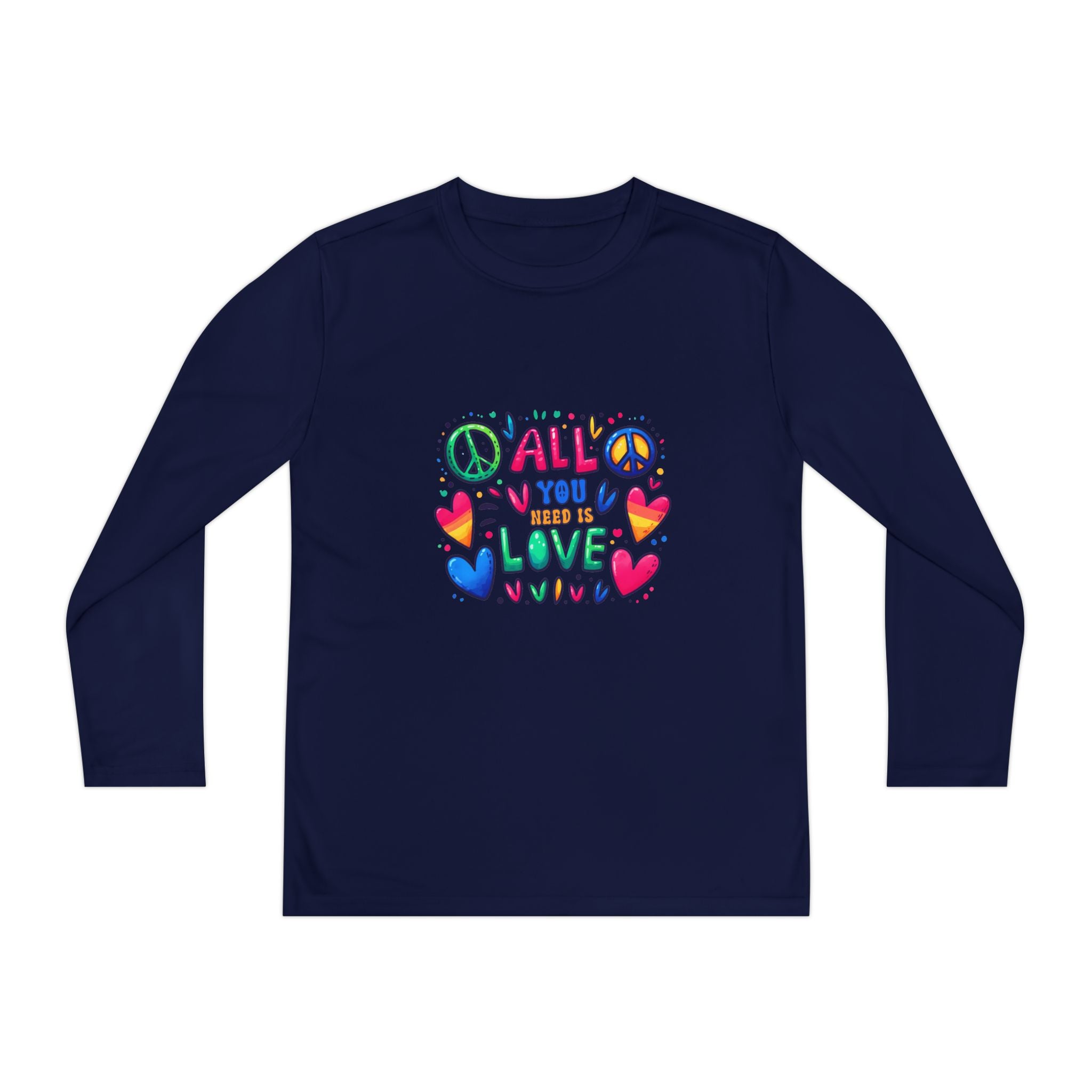 Long Sleeve Tee -  Peace & Love Youth , Fun Gift for Kids, Summer Camps, Family Gatherings, Birthdays, Everyday Wear Printify