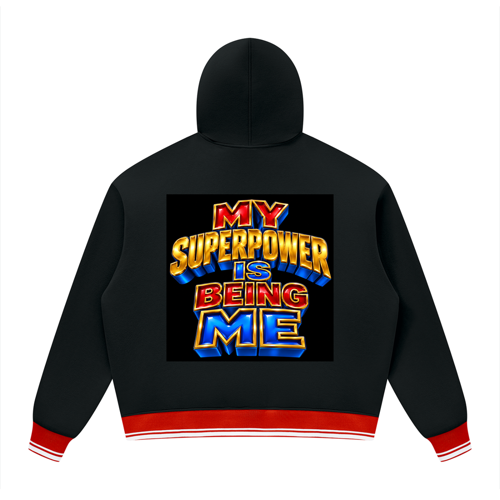 Unisex Oversized Color Block Fleece Hoodie:MY SUPERPOWER IS BEING ME