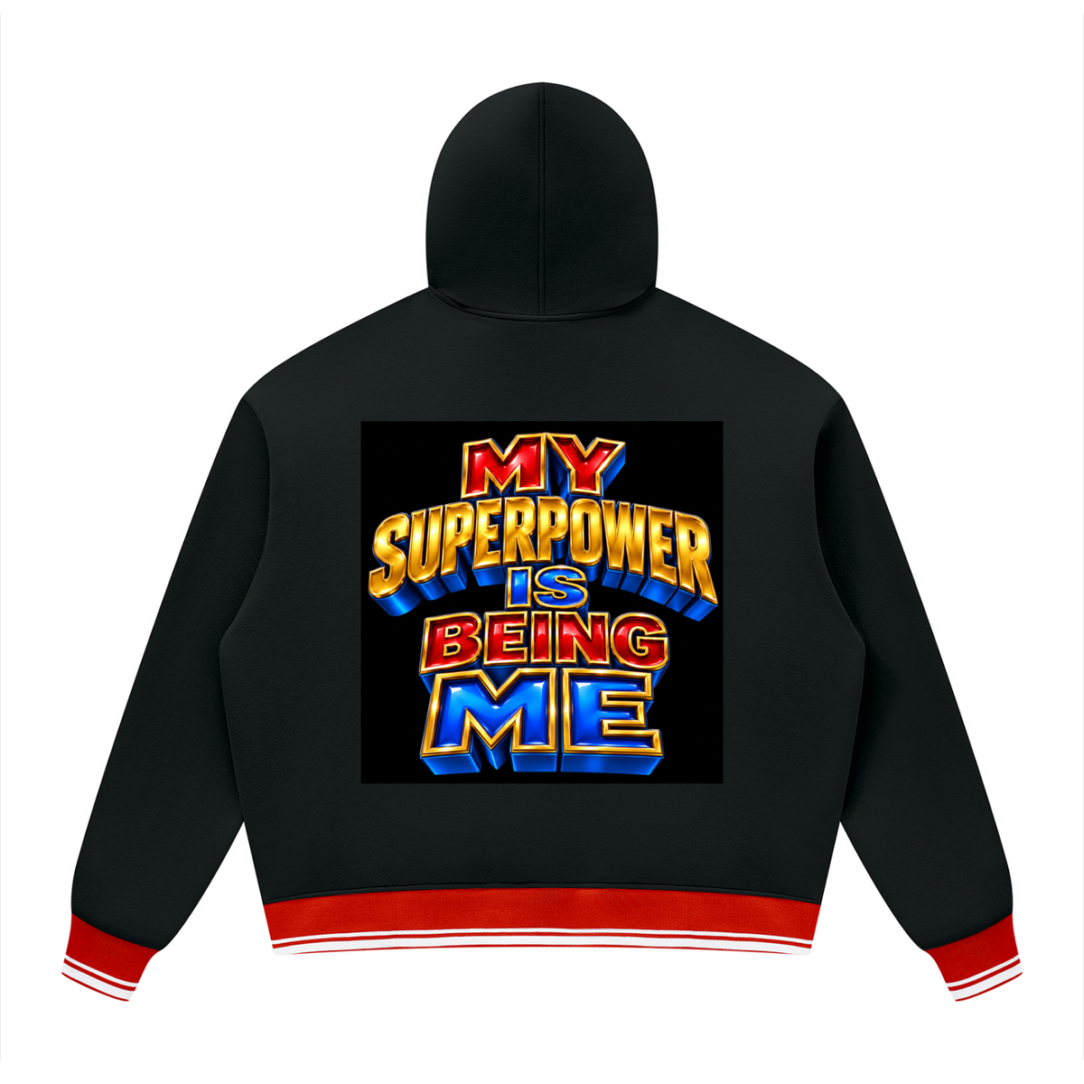 Unisex Oversized Color Block Fleece Hoodie:MY SUPERPOWER IS BEING ME