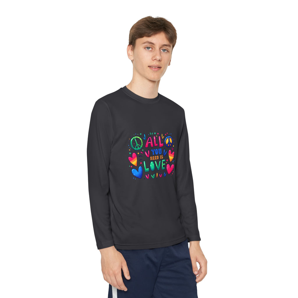 Long Sleeve Tee -  Peace & Love Youth , Fun Gift for Kids, Summer Camps, Family Gatherings, Birthdays, Everyday Wear Printify